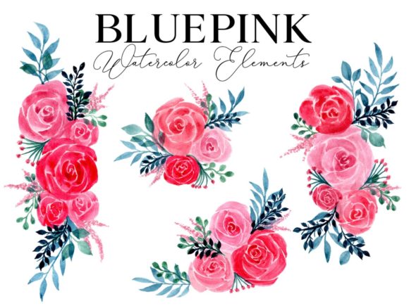 Bluepink Rose Watercolor Element: A Soft Touch for Local Branding and Packaging