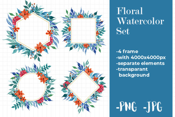 Blues Watercolor Leaf Floral Frame Set Review