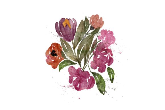 Bouquet Flowers Watercolor Design for Real Embroidery Use