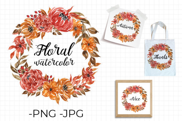 Floral Watercolor Wreath Autumn Set for Crafts