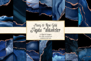 Navy and Rose Gold Agate Watercolor Textures for Blog & Editorial Design