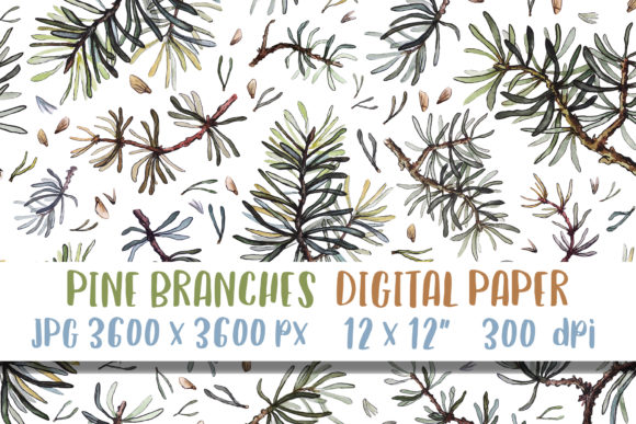 Pine Tree Watercolor Digital Paper Art for Branding and Pattern Design