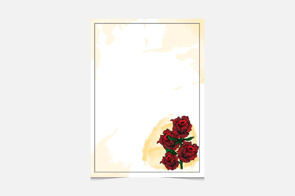 Rose Flower with Frame and Watercolor for Print Templates