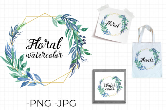 Sky Blues Watercolor Leaf Floral Frame for Crafts