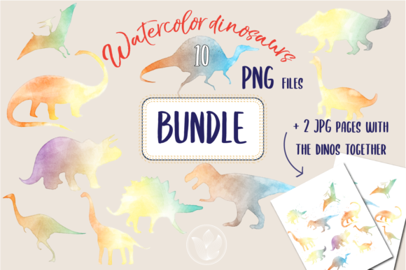 Watercolor Dinosaurs Sublimation & Decorative Elements