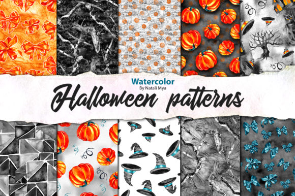 Watercolor Halloween Patterns for Crafters