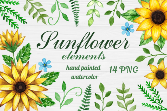 Watercolor Sunflower Elements Clipart for Crafts & Handmade Business Design