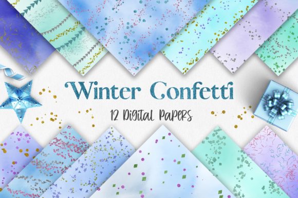 Winter Watercolor Confetti Glitter Backgrounds for Creative Sellers